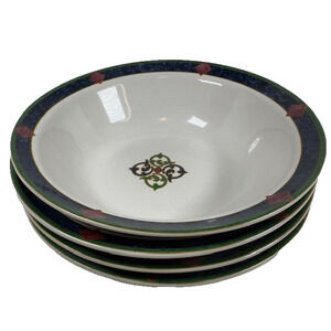 Pfaltzgraff Amalfi Classic 4 Soup/Cereal Bowl Navy/Burgundy/Green Geometric VTG